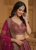 Glamorous Rani Pink Hand Work Silk Bridal Wear Lehenga Choli With Double Dupatta