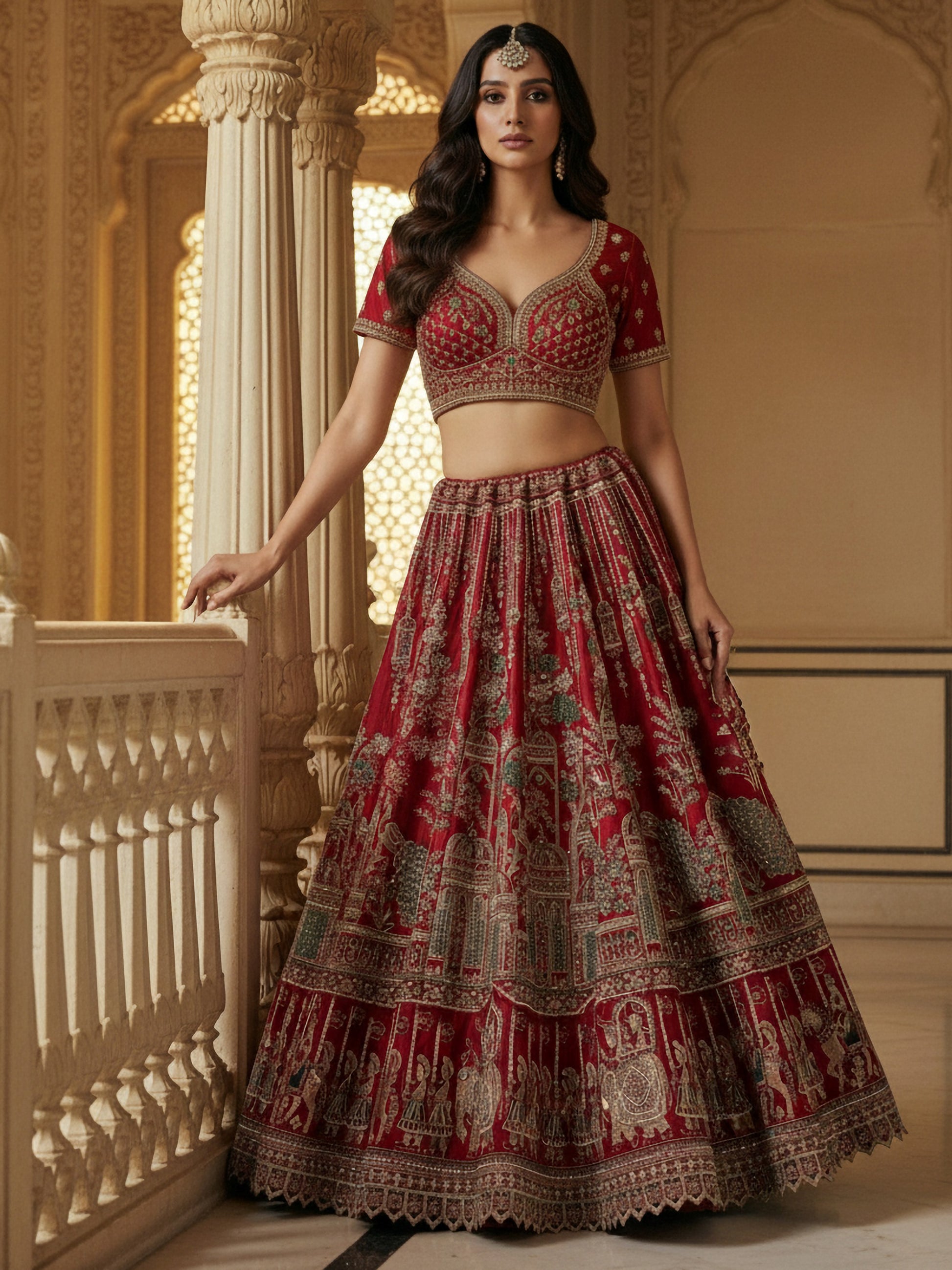 Royal Red Multi Thread Work Silk Bridal Wear Lehenga Choli With Double Dupatta