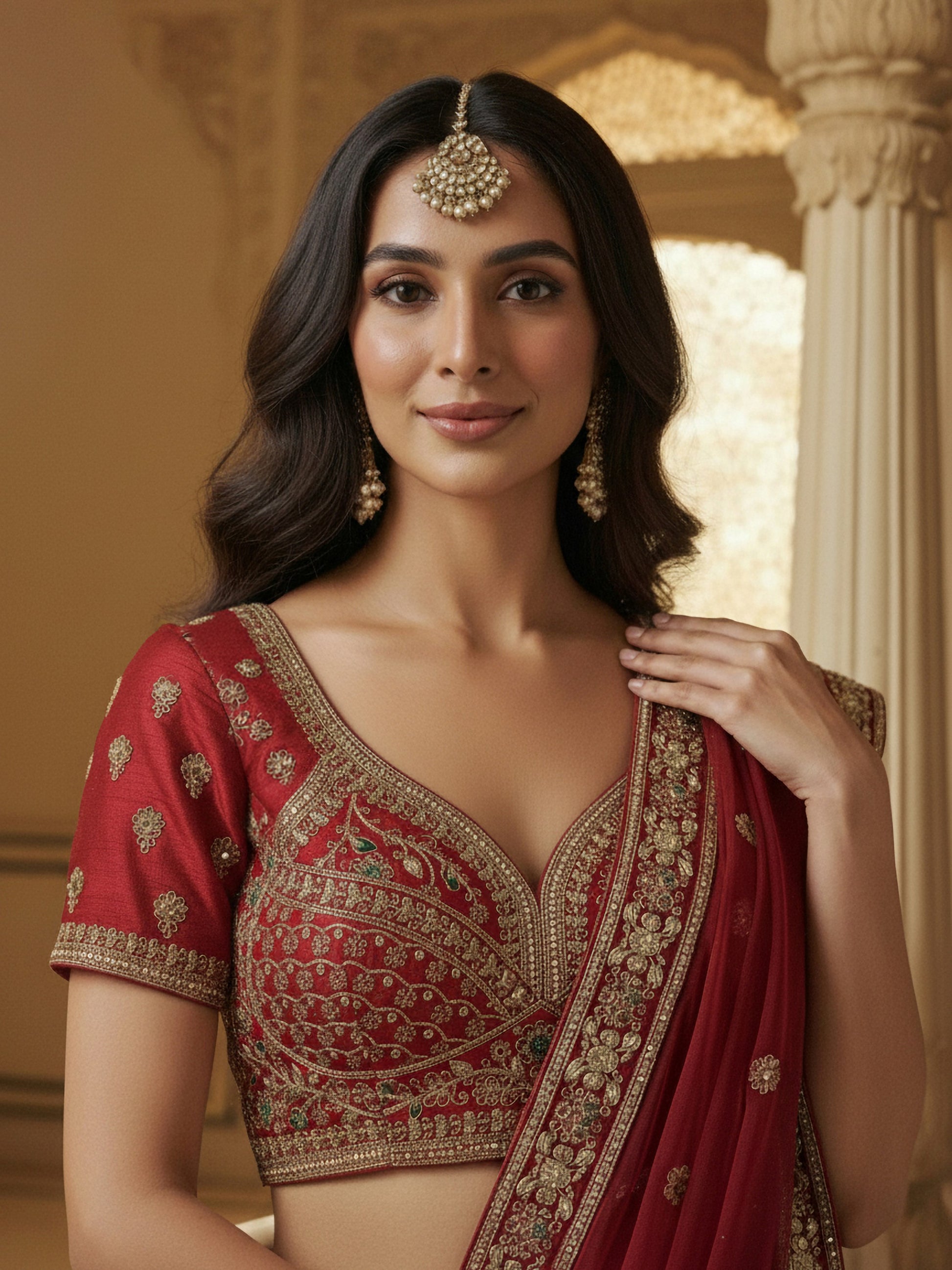 Royal Red Multi Thread Work Silk Bridal Wear Lehenga Choli With Double Dupatta