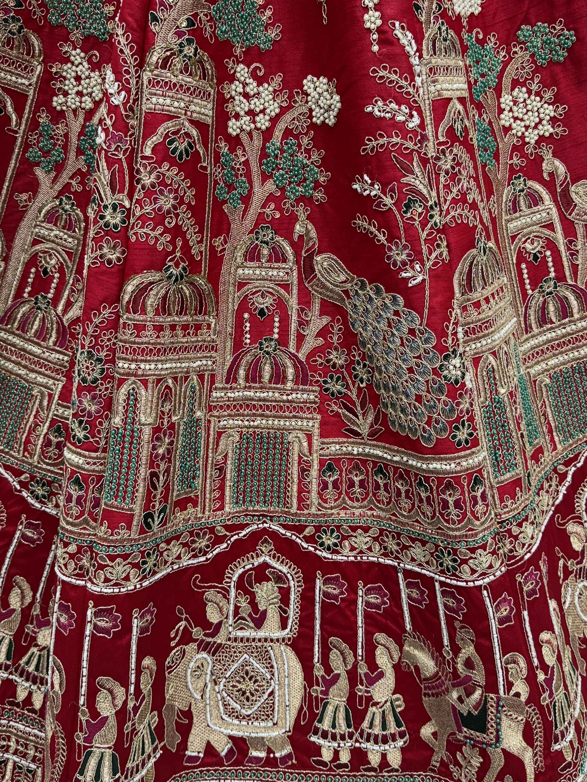 Royal Red Multi Thread Work Silk Bridal Wear Lehenga Choli With Double Dupatta