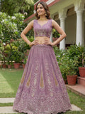 Awesome Pink Dori Embroidery Net Engagement Wear Lehenga Choli With Dupatta