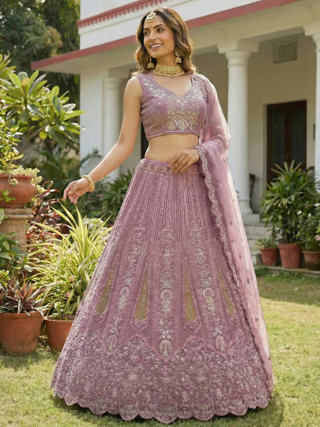 Awesome Pink Dori Embroidery Net Engagement Wear Lehenga Choli With Dupatta