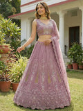 Awesome Pink Dori Embroidery Net Engagement Wear Lehenga Choli With Dupatta