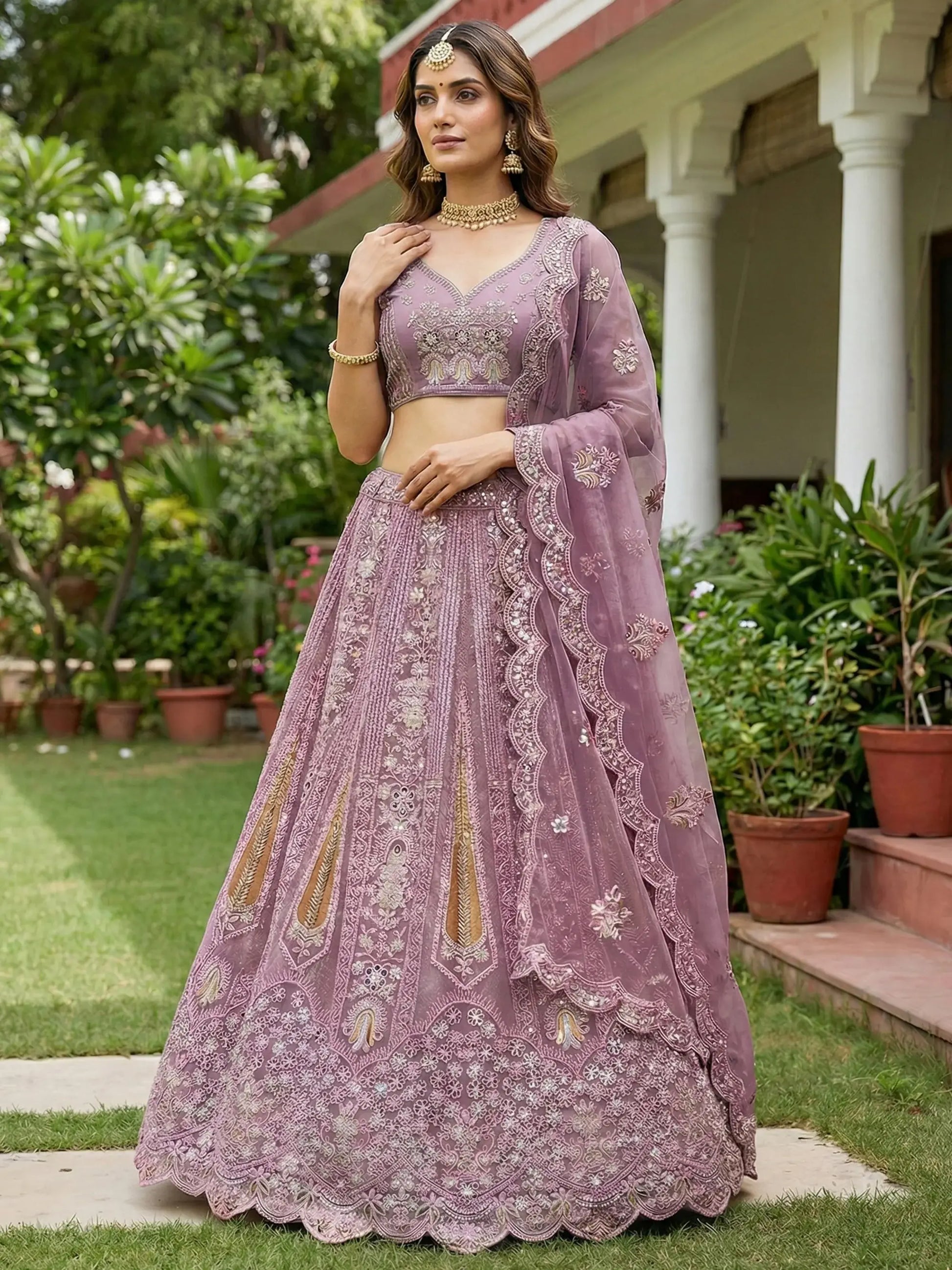 Awesome Pink Dori Embroidery Net Engagement Wear Lehenga Choli With Dupatta