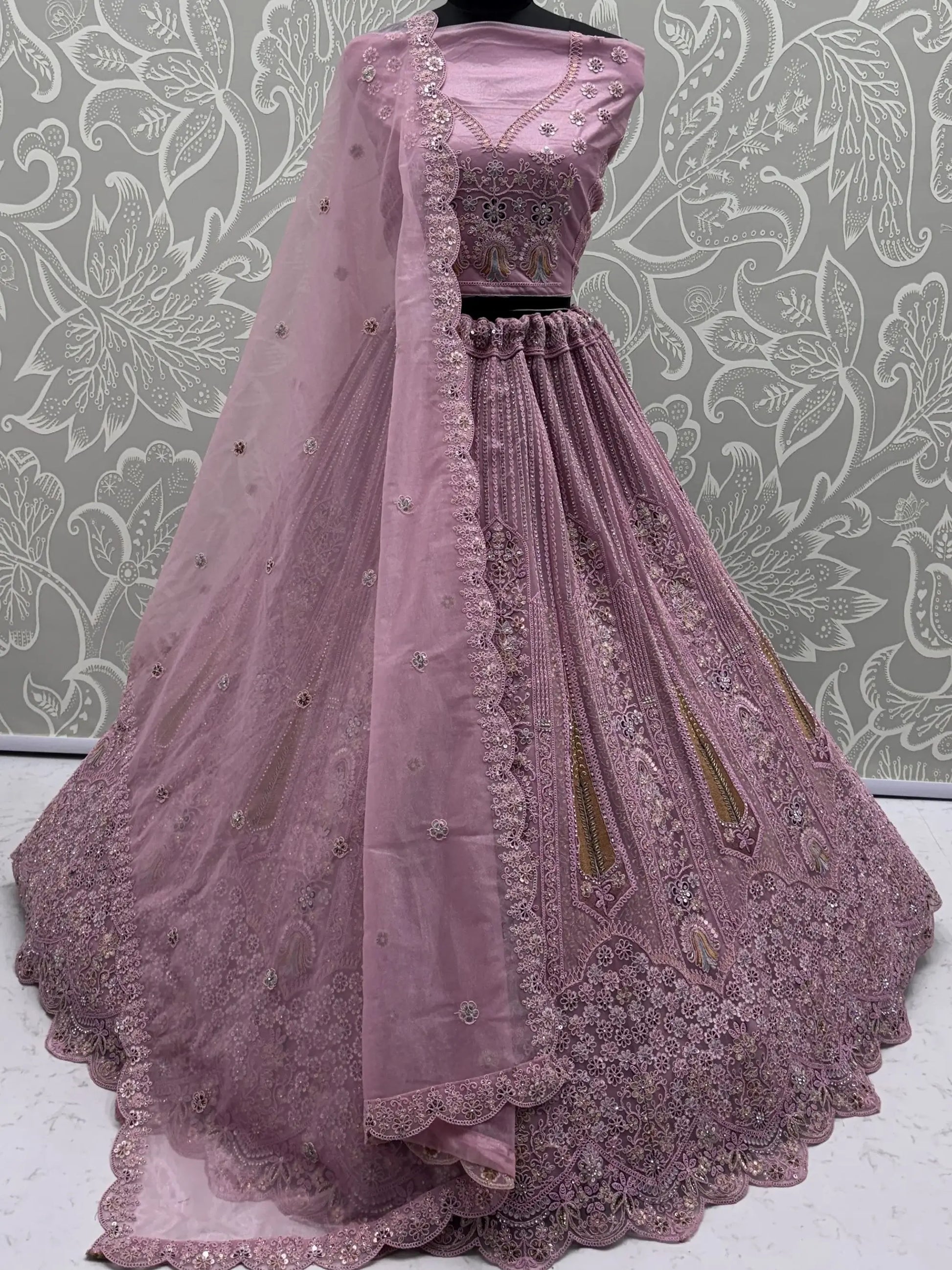 Awesome Pink Dori Embroidery Net Engagement Wear Lehenga Choli With Dupatta