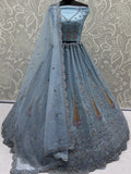 Precious Sky Blue Sequins Net Bridesmaid Lehenga Choli With Dupatta