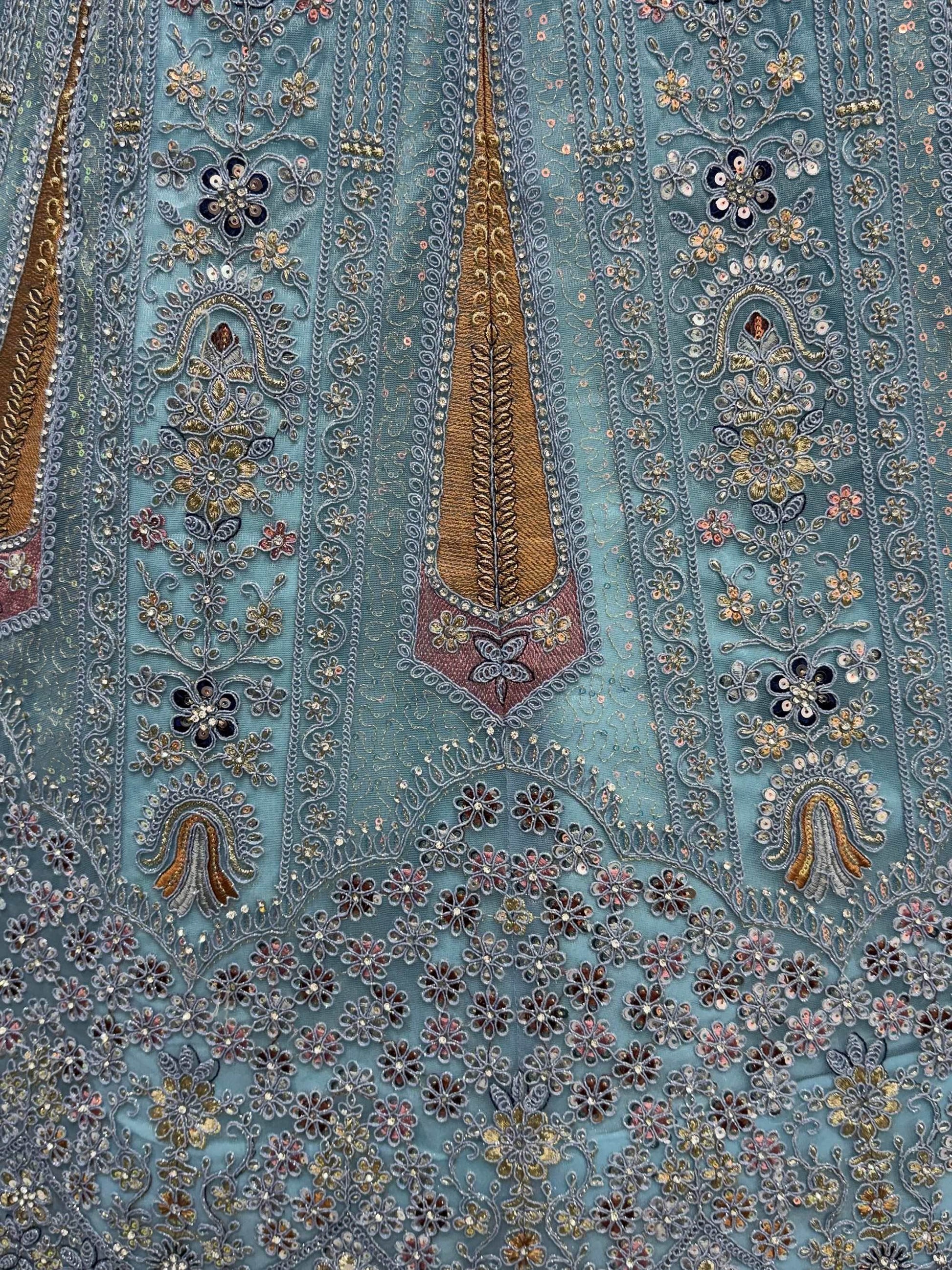 Precious Sky Blue Sequins Net Bridesmaid Lehenga Choli With Dupatta