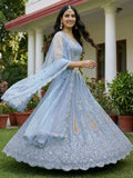 Precious Sky Blue Sequins Net Bridesmaid Lehenga Choli With Dupatta