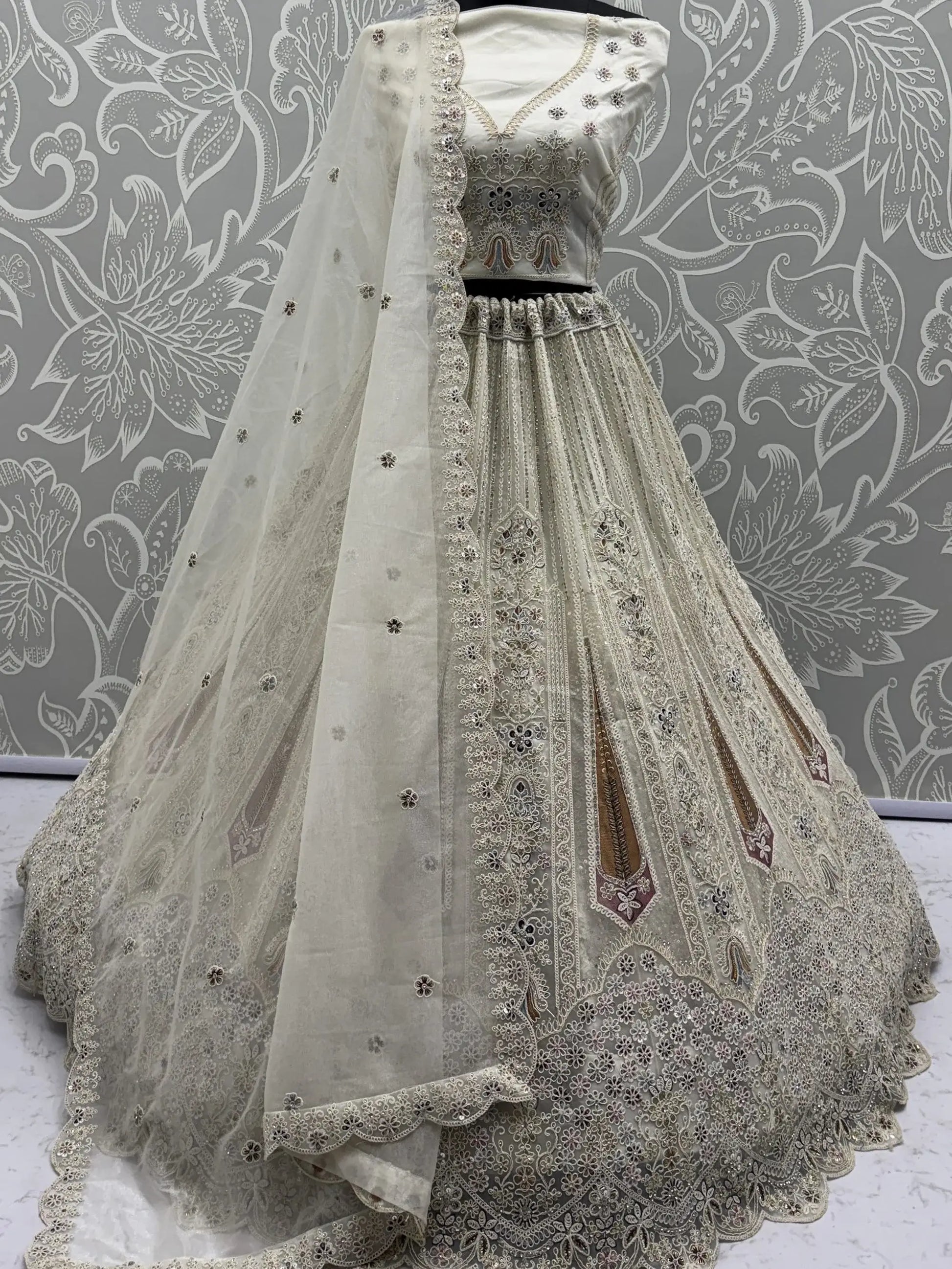 Gorgeous White Thread Work Net Sangeet Wear Lehenga With Blouse