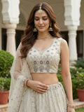 Gorgeous White Thread Work Net Sangeet Wear Lehenga With Blouse