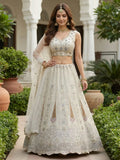 Gorgeous White Thread Work Net Sangeet Wear Lehenga With Blouse