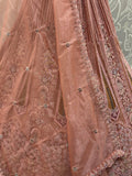 Adorable Peach Zircon Work Net Wedding Wear Lehenga Choli With Dupatta