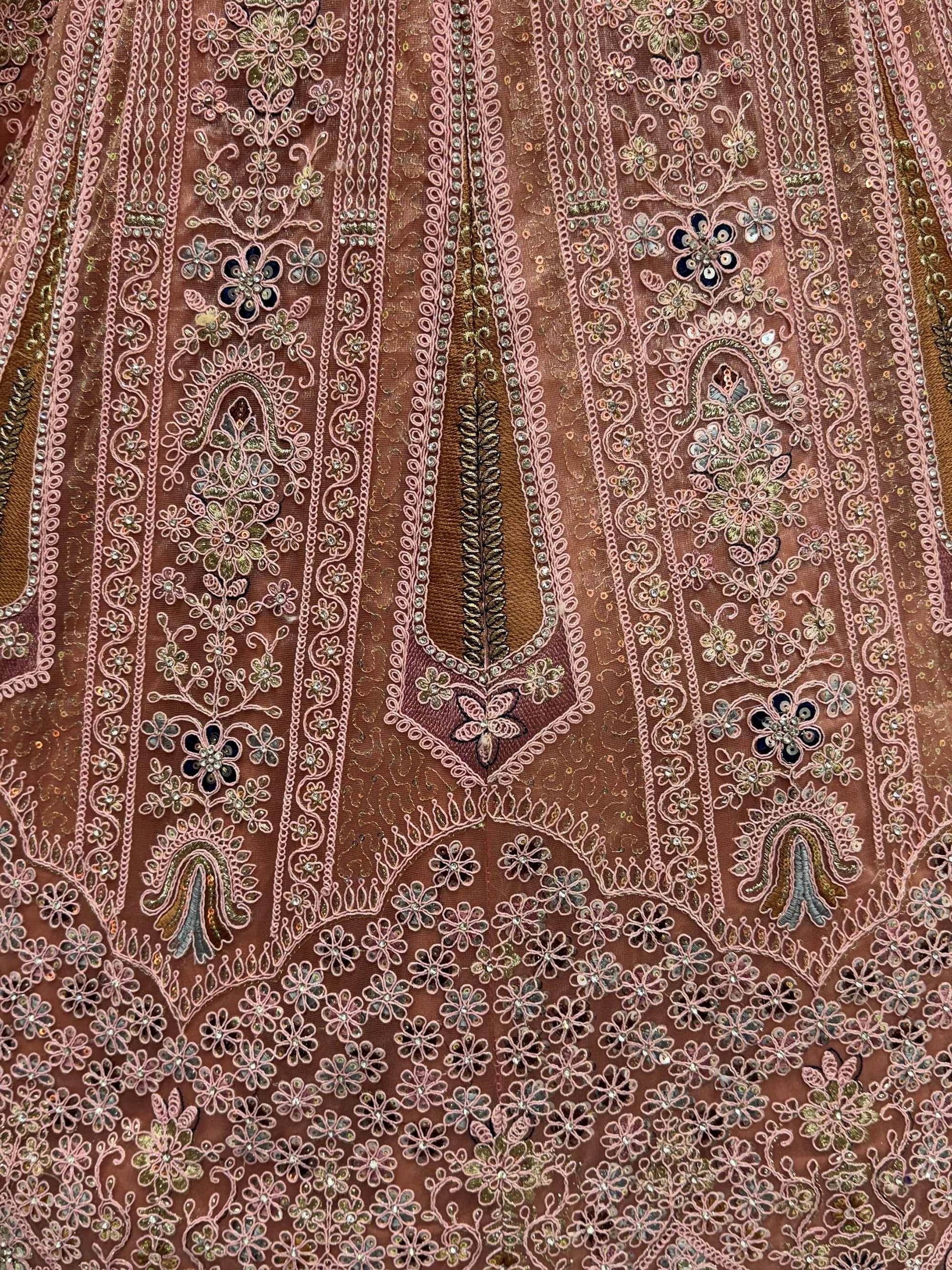 Adorable Peach Zircon Work Net Wedding Wear Lehenga Choli With Dupatta