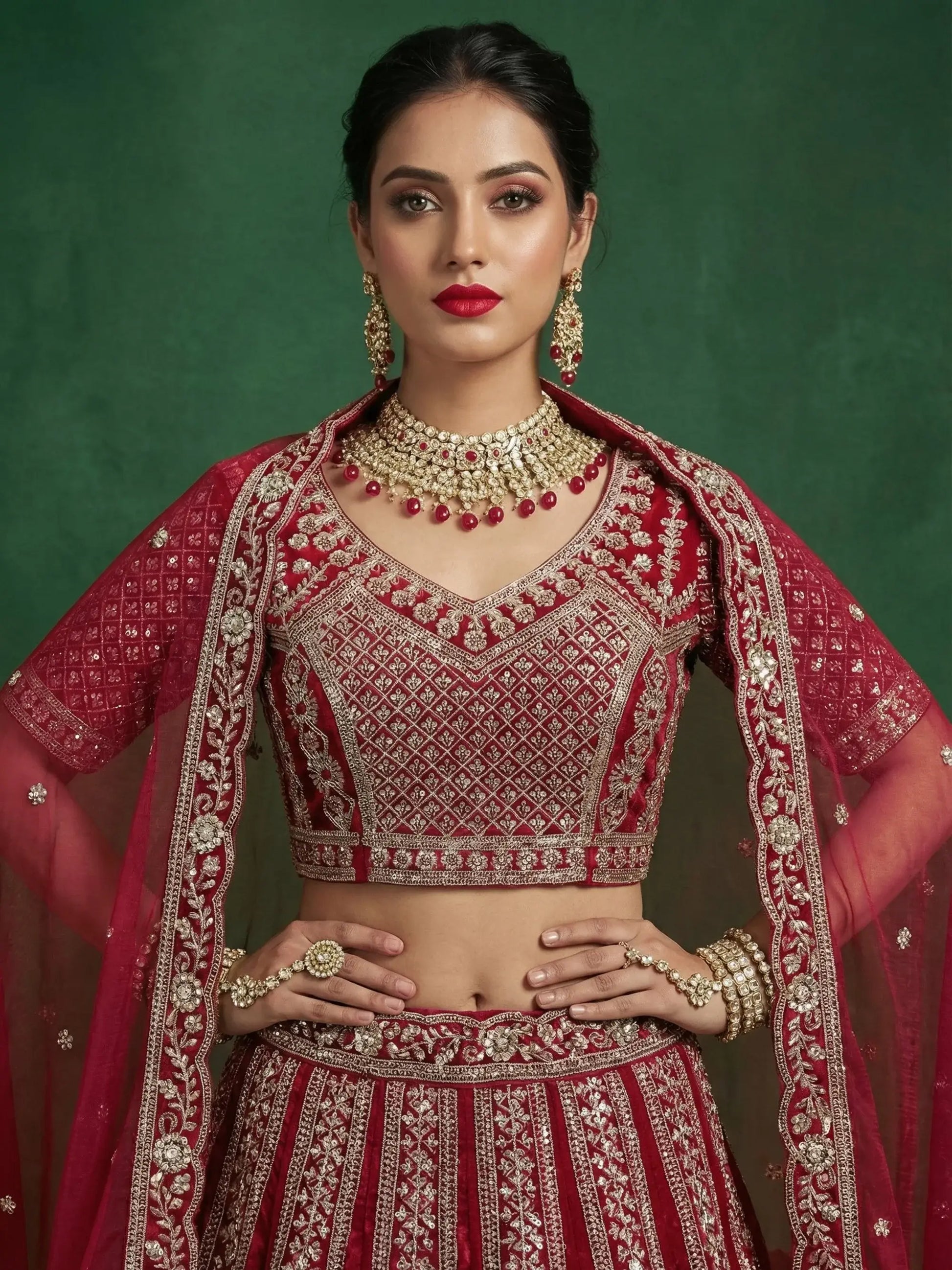Grand Maroon Dori Embroidered Satin Bridal Lehenga Choli With Dupatta