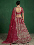 Grand Maroon  Dori Embroidered Satin Bridal Lehenga Choli With Dupatta