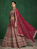 Grand Maroon Dori Embroidered Satin Bridal Lehenga Choli With Dupatta