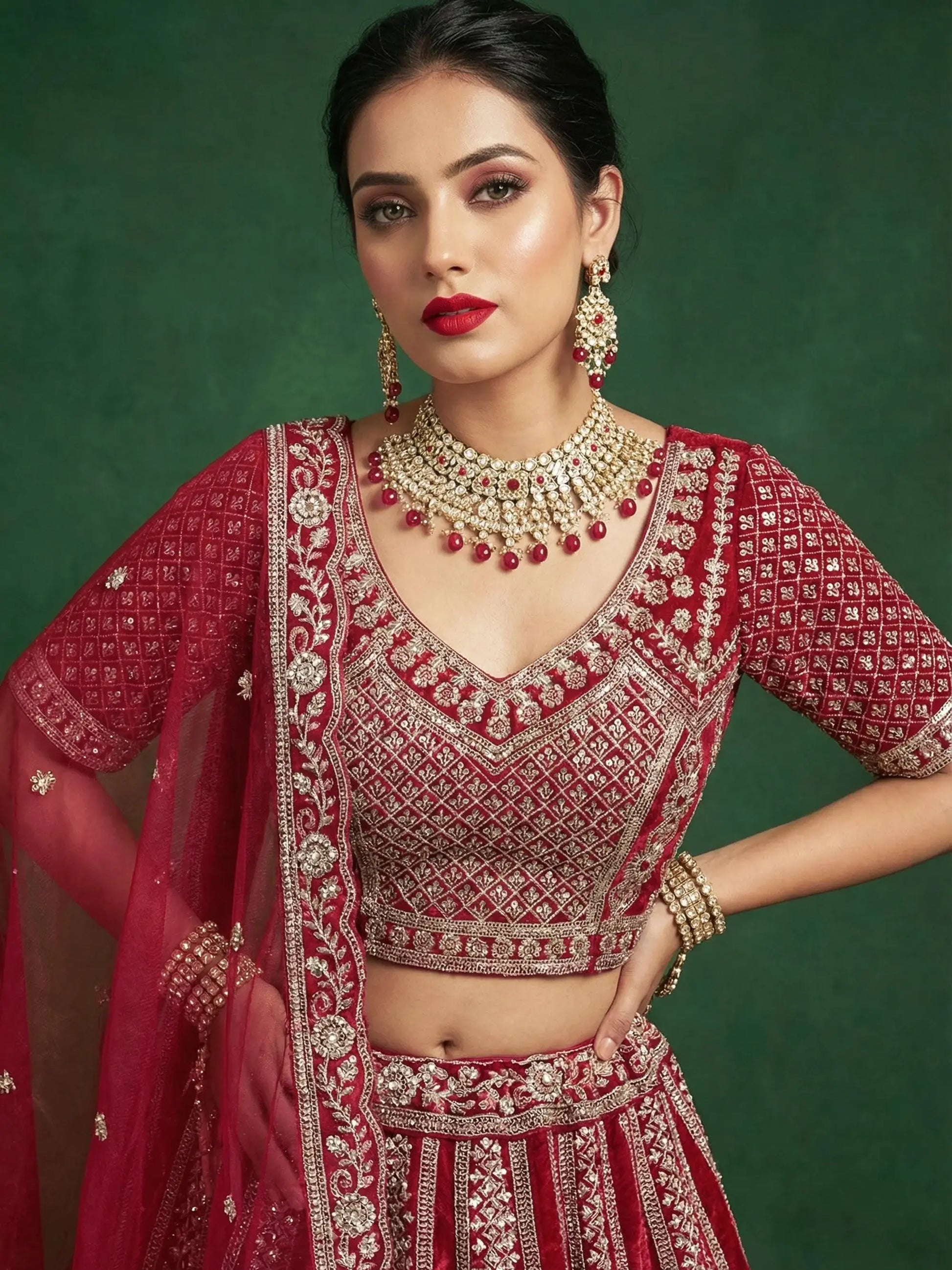 Grand Maroon Dori Embroidered Satin Bridal Lehenga Choli With Dupatta