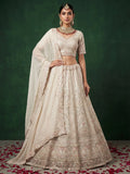 Beautiful White Heavy Embroidered Satin Sangeet Wear Lehenga Choli With Dupatta