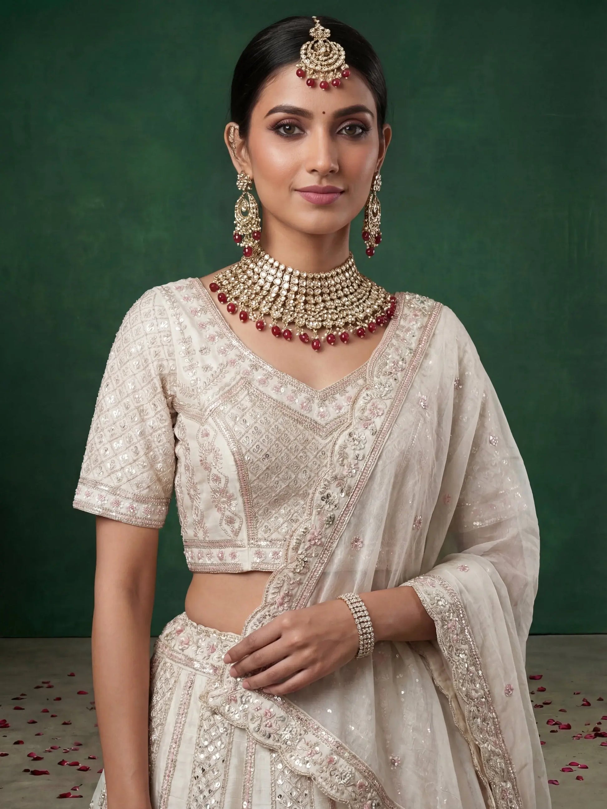 Beautiful White Heavy Embroidered Satin Sangeet Wear Lehenga Choli With Dupatta