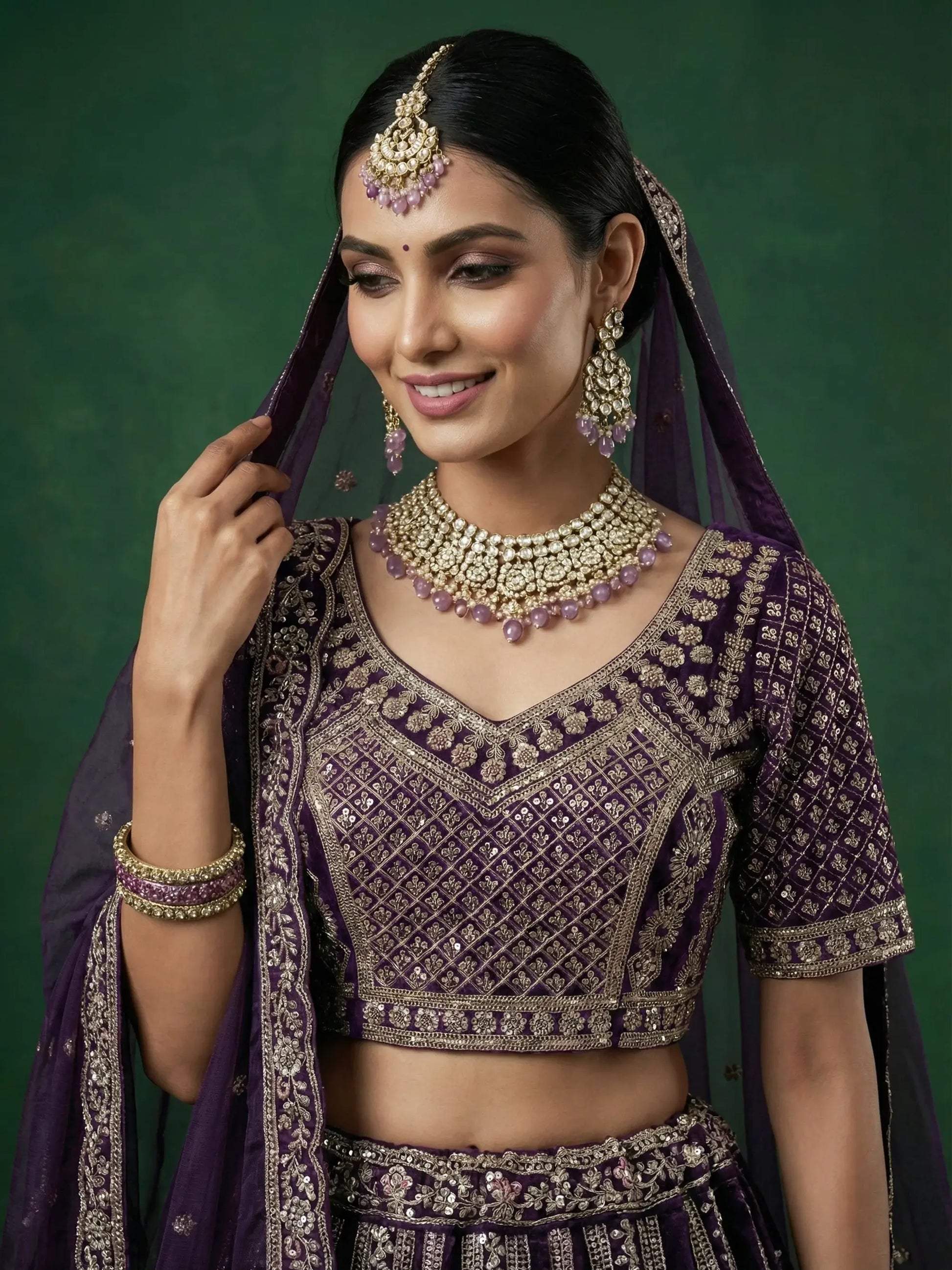 Attractive Purple Sequins Work Satin Wedding Wear Lehenga Choli With Dupatta