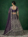 Attractive Purple Sequins Work Satin Wedding Wear Lehenga Choli With Dupatta