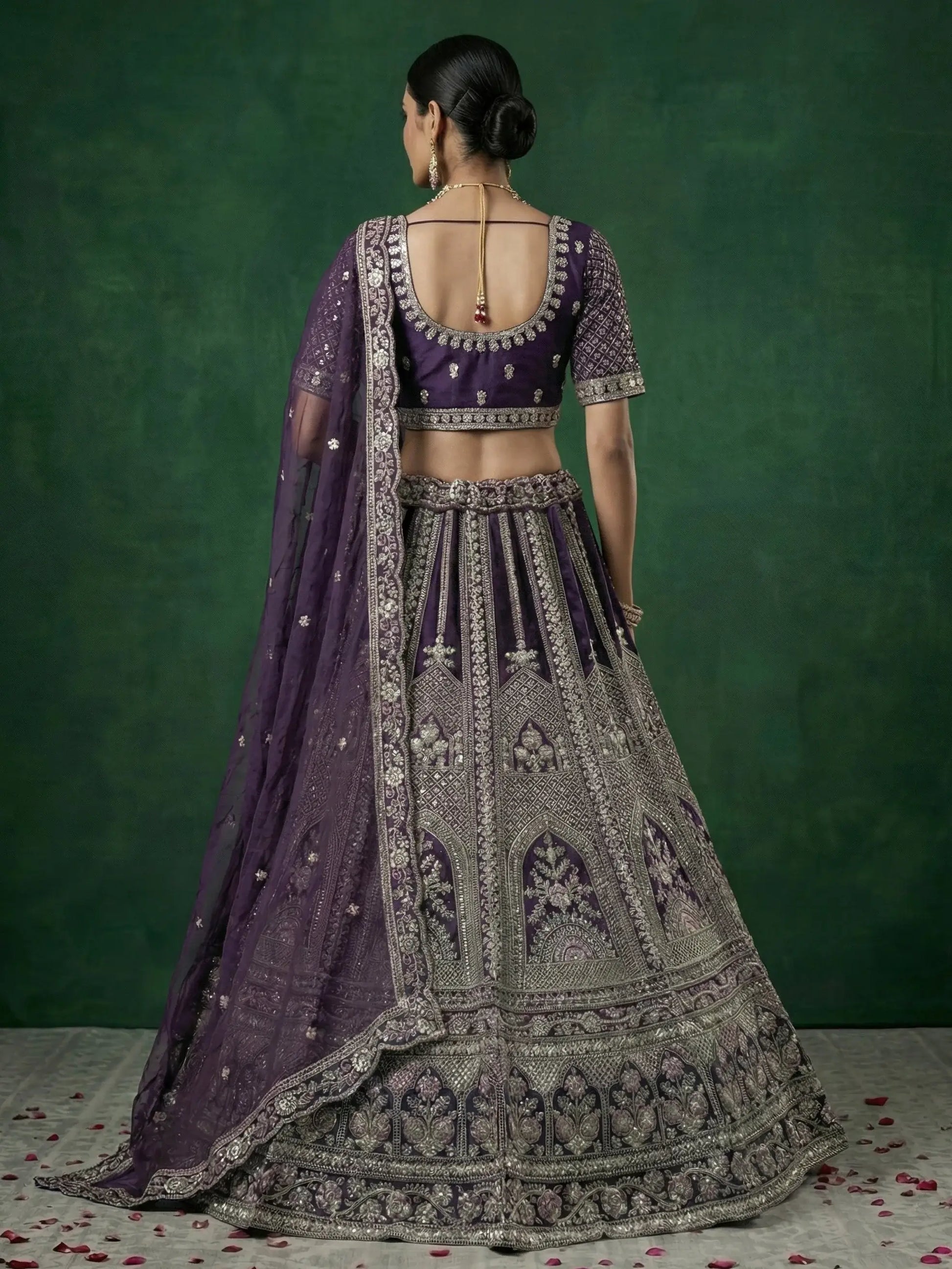 Attractive Purple Sequins Work Satin Wedding Wear Lehenga Choli With Dupatta