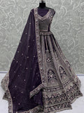 Attractive Purple Sequins Work Satin Wedding Wear Lehenga Choli With Dupatta
