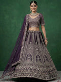 Attractive Purple Sequins Work Satin Wedding Wear Lehenga Choli With Dupatta