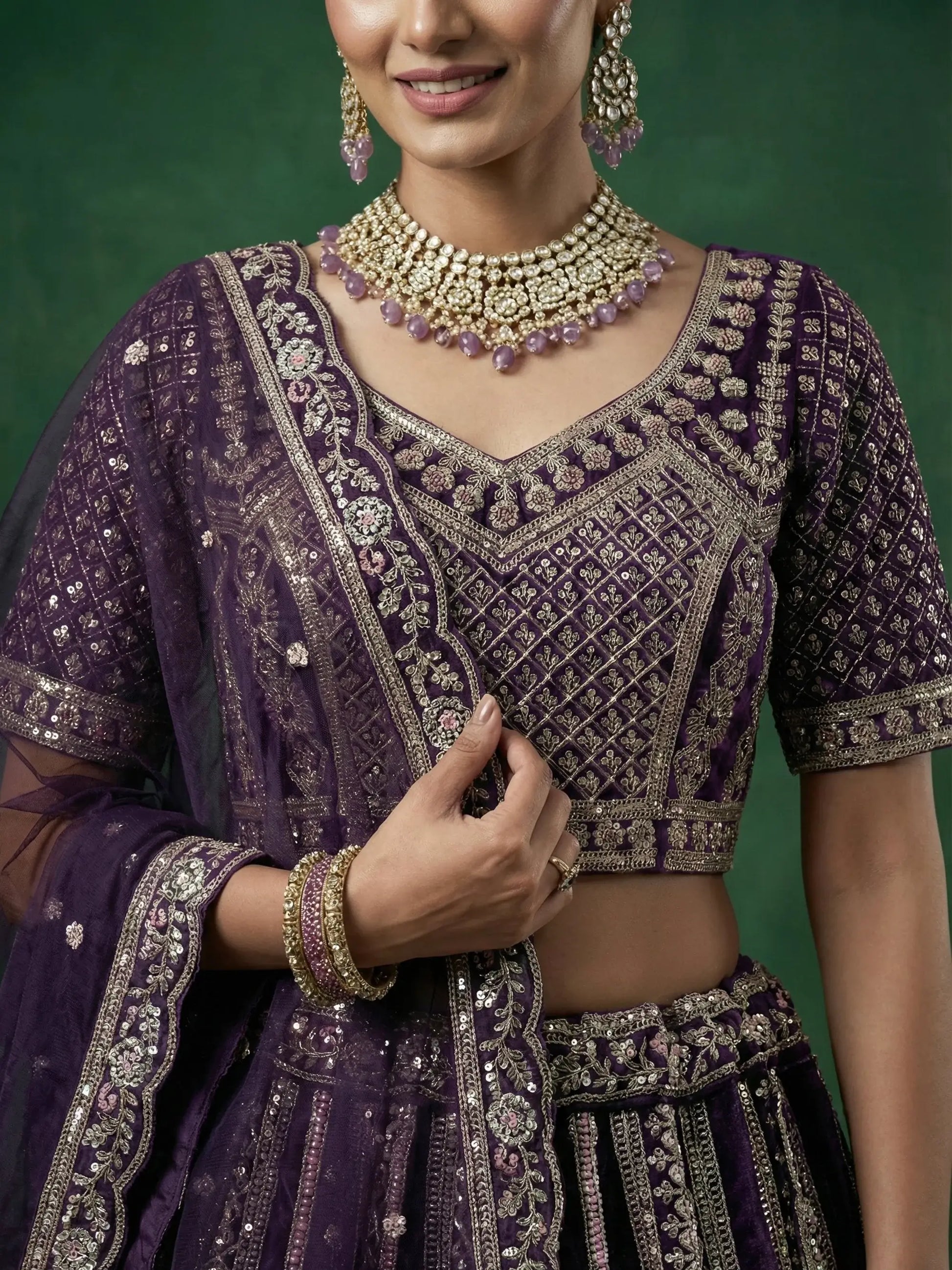 Attractive Purple Sequins Work Satin Wedding Wear Lehenga Choli With Dupatta