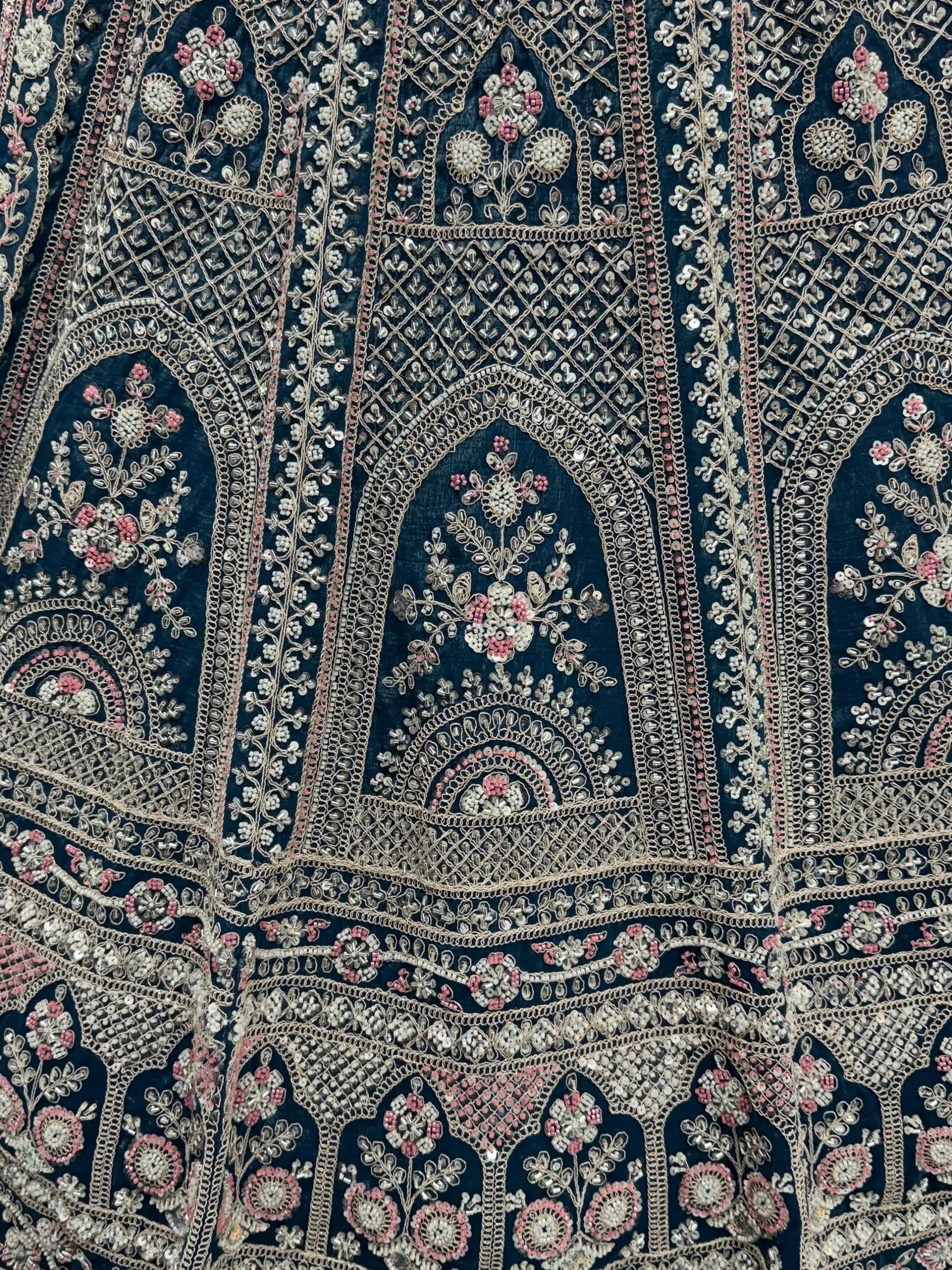 Elegant Teal Blue Crystal Work Satin Reception Wear Lehenga Choli With Dupatta