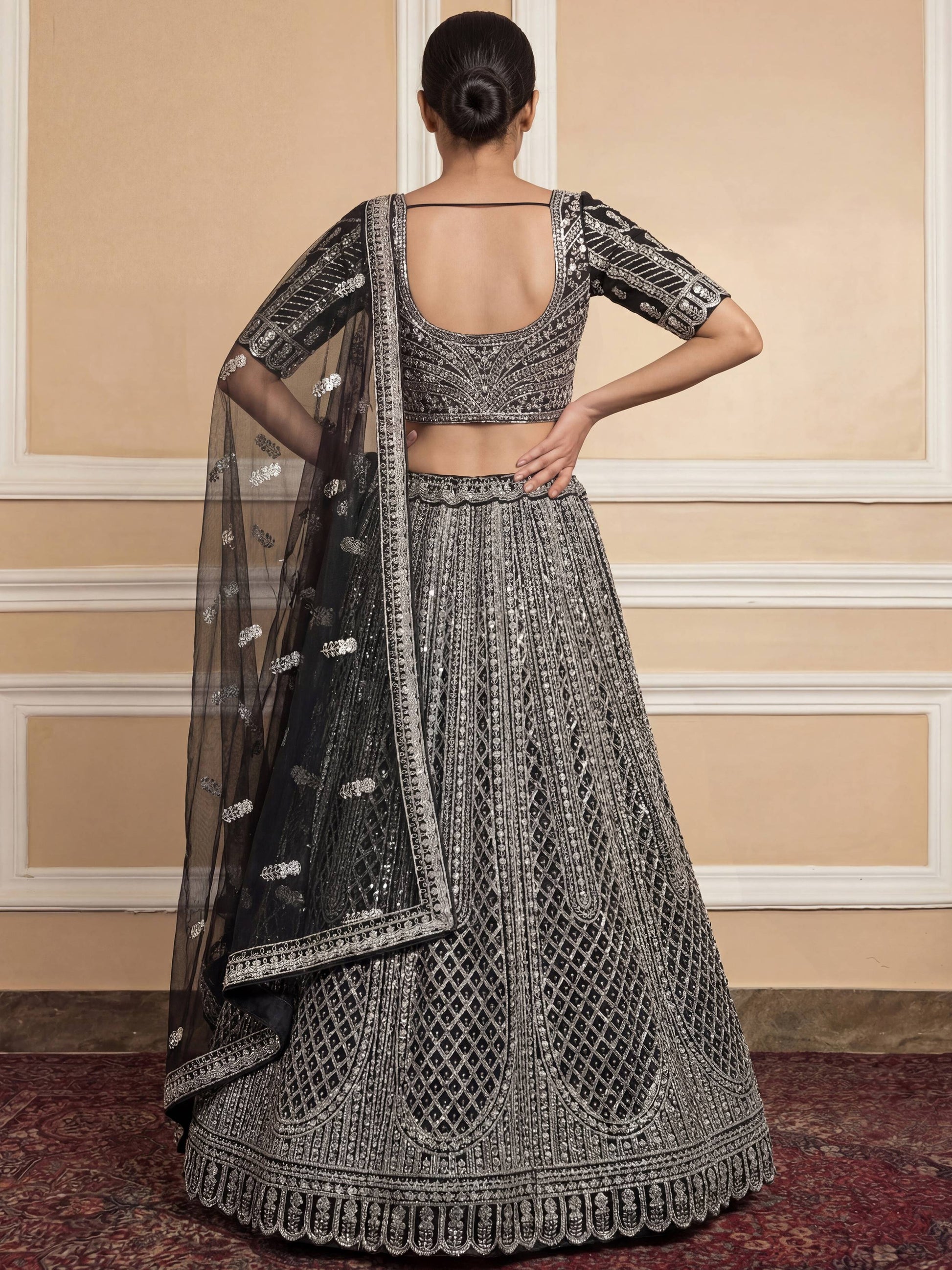 Remarkable Black Sequins Net Party Wear Lehenga Choli With Dupatta