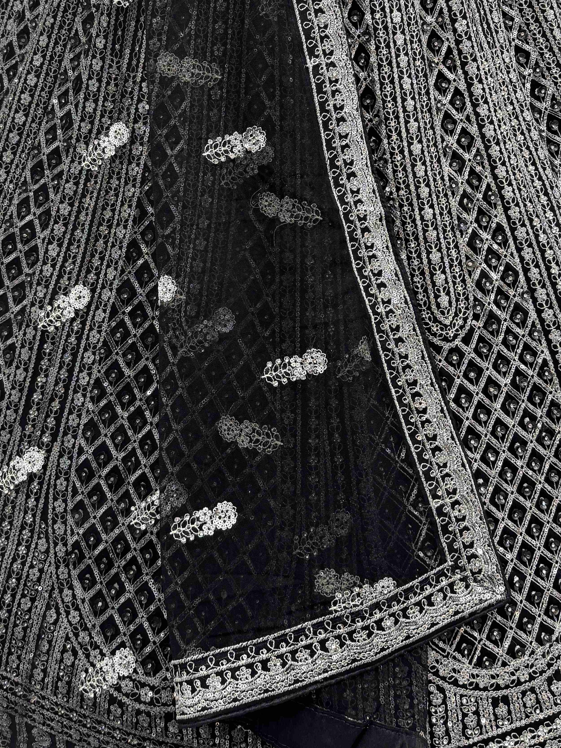 Remarkable Black Sequins Net Party Wear Lehenga Choli With Dupatta