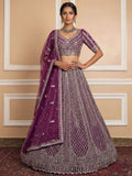 Graceful Purple Thread Embroidery Net Reception Wear Lehenga With Blouse