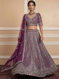 Graceful Purple Thread Embroidery Net Reception Wear Lehenga With Blouse