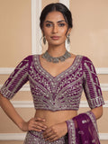 Graceful Purple Thread Embroidery Net Reception Wear Lehenga With Blouse