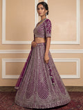Graceful Purple Thread Embroidery Net Reception Wear Lehenga With Blouse