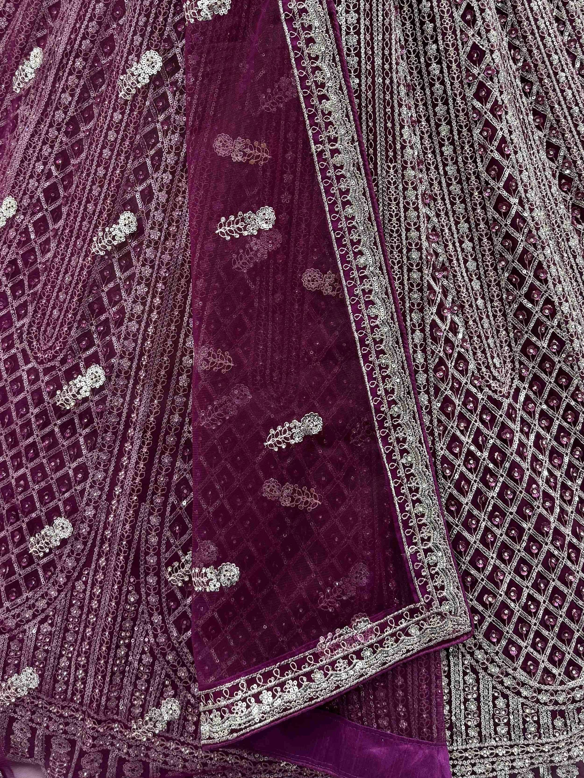 Graceful Purple Thread Embroidery Net Reception Wear Lehenga With Blouse