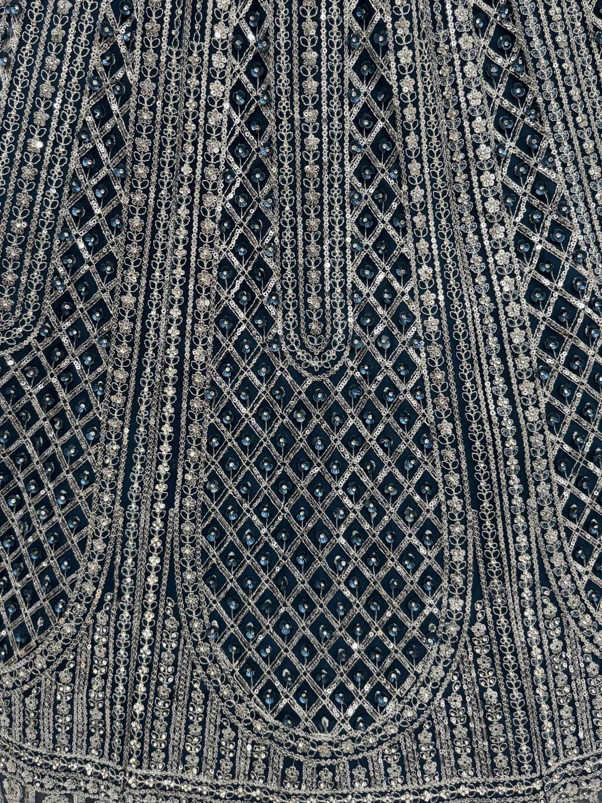 Sparkling Teal Blue Zircon Work Net Event Wear Lehenga Choli