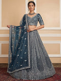Sparkling Teal Blue Zircon Work Net Event Wear Lehenga Choli
