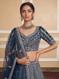 Sparkling Teal Blue Zircon Work Net Event Wear Lehenga Choli