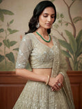 Spectacular Beige Thread Embroidery Net Bridesmaid Lehenga Choli With Dupatta