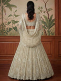 Spectacular Beige Thread Embroidery Net Bridesmaid Lehenga Choli With Dupatta
