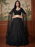 Stylish Black Sequins Net Sangeet Wear Lehenga Choli With Dupatta