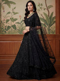 Stylish Black Sequins Net Sangeet Wear Lehenga Choli With Dupatta