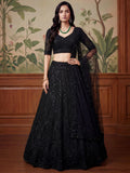 Stylish Black Sequins Net Sangeet Wear Lehenga Choli With Dupatta