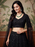 Stylish Black Sequins Net Sangeet Wear Lehenga Choli With Dupatta