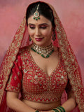 Lovely Red Hand Embroidery Silk Bridal Lehenga Choli With Double Dupatta