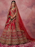 Lovely Red Hand Embroidery Silk Bridal Lehenga Choli With Double Dupatta