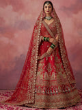 Lovely Red Hand Embroidery Silk Bridal Lehenga Choli With Double Dupatta