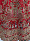 Lovely Red Hand Embroidery Silk Bridal Lehenga Choli With Double Dupatta